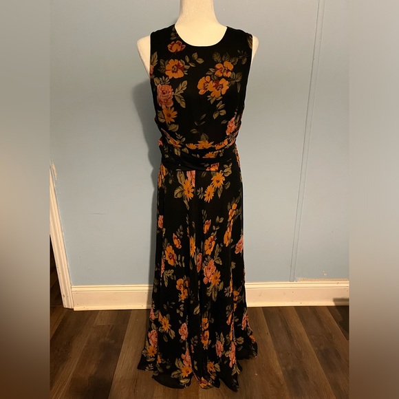 Adrianna Papell Dresses & Skirts - Adrianna Papell Black Maxi Dress with Orange and Pink Floral Print